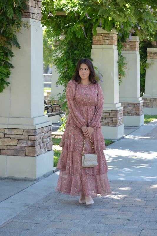 Bella Pink Floral Ruffled Maxi Dress