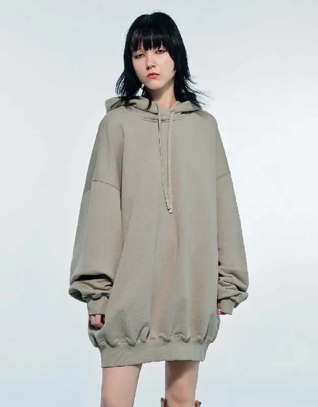 Drop Shoulder Sleeve Hooded Balloon Dress