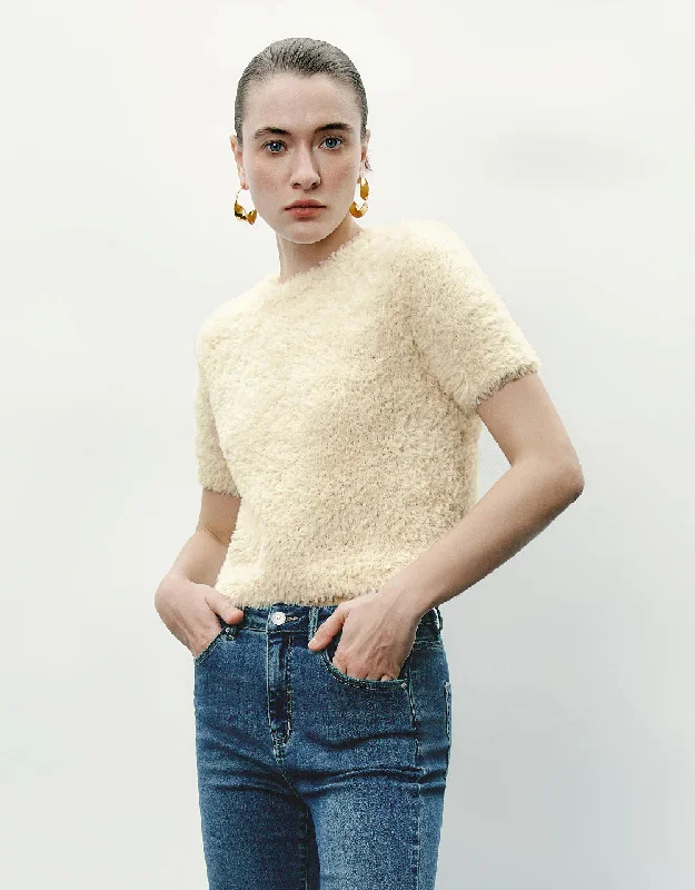 Fluffy Crew Neck Knitted T-Shirt