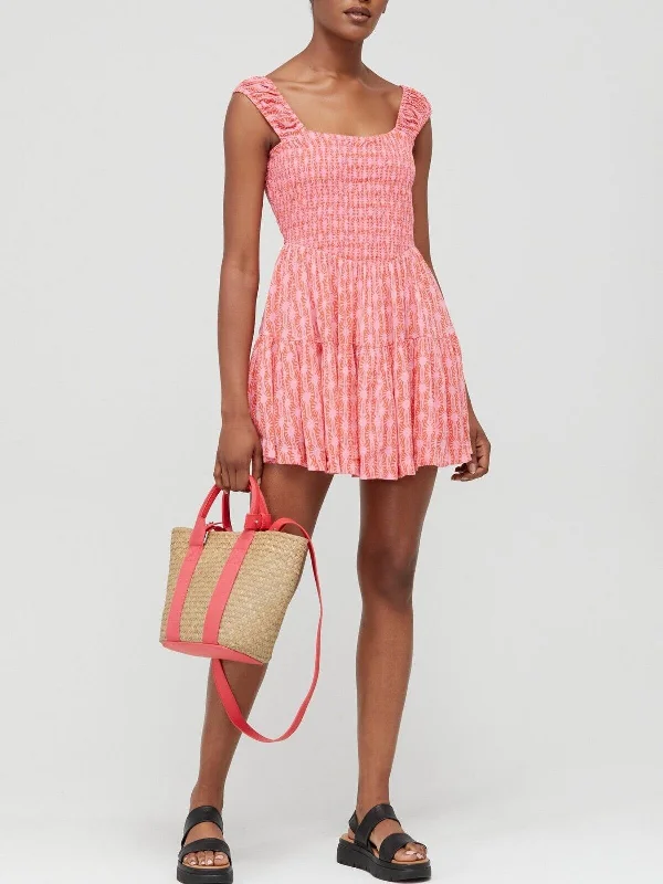 Free People Sweet Annie Mini Dress - Pink Combo. UK XL