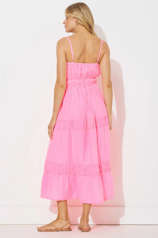 Hot Pink Solid Gauze Maxi Dress