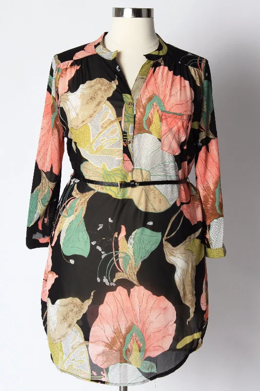 Iris Oasis Shirtdress- Black/Pink