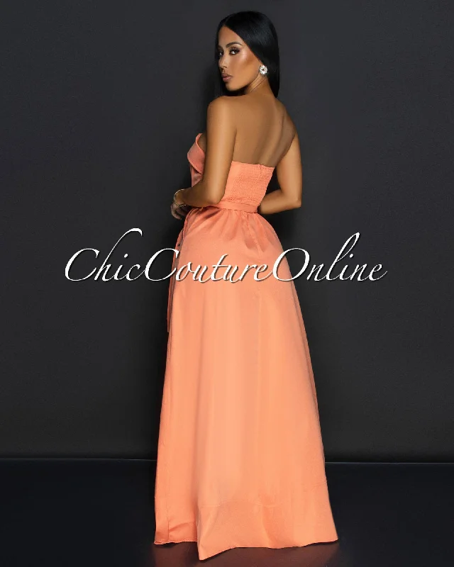 Klana Orange Strapless Belted Cargo Maxi Dress