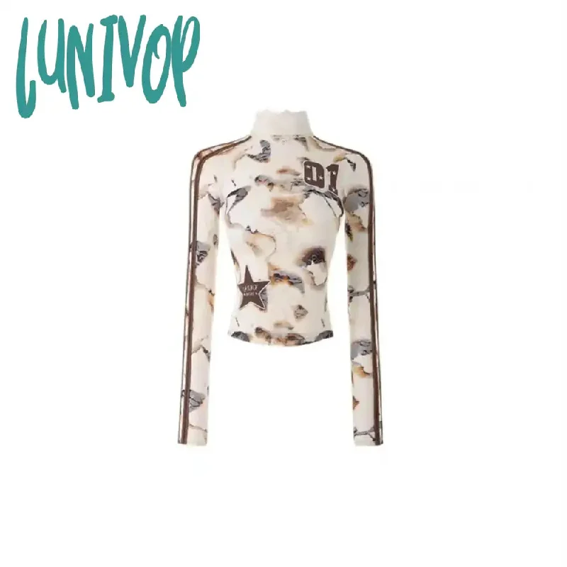 Lunivop Vintage Y2k Lace Mesh T Shirts Women Grunge Streetwear Aesthetic Tops American Retro Sexy 2000s Long Sleeve Tee Shirts