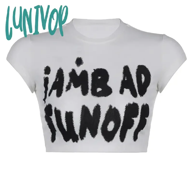 Lunivop Y2k Sexy Punk Vintage Goth T Shirt Summer Clothes For Women Fashion Crop Top Harajuku Print Skinny T-shirt Kawaii Baby Tees