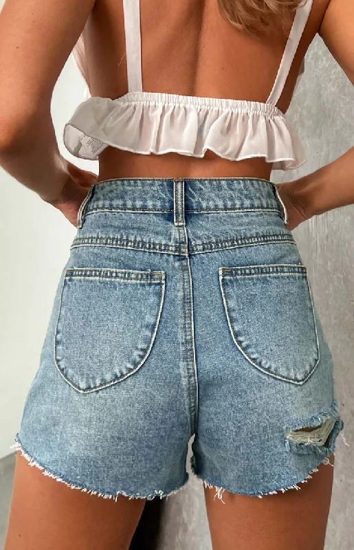 Maiah Blue Denim High Waisted Shorts