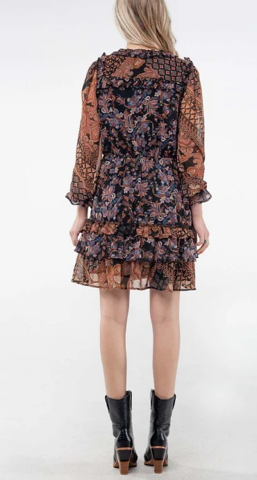 Miss Me Chiffon Paisley Print Long Sleeve Dress