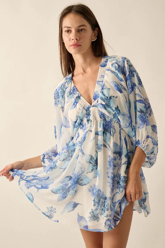 Royal Garden Floral Chiffon Kimono Mini Dress