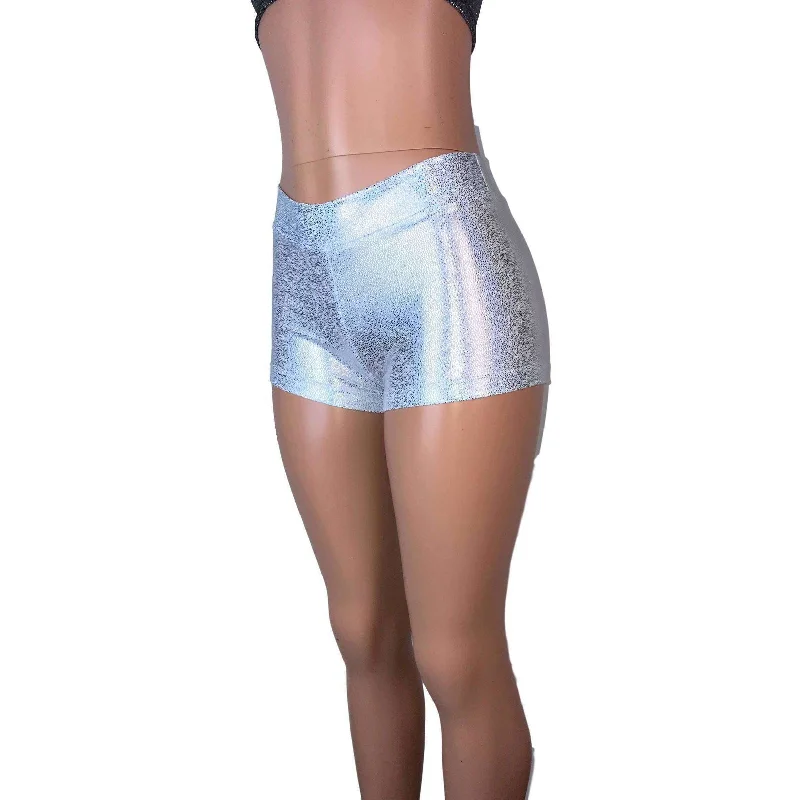 Low Rise Booty Shorts - Silver Holographic