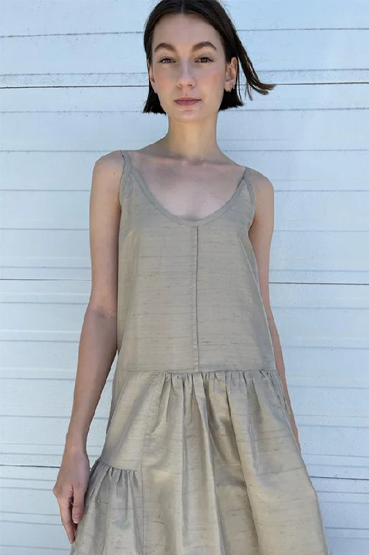 Sofia Silk Slip Dress in Taupe