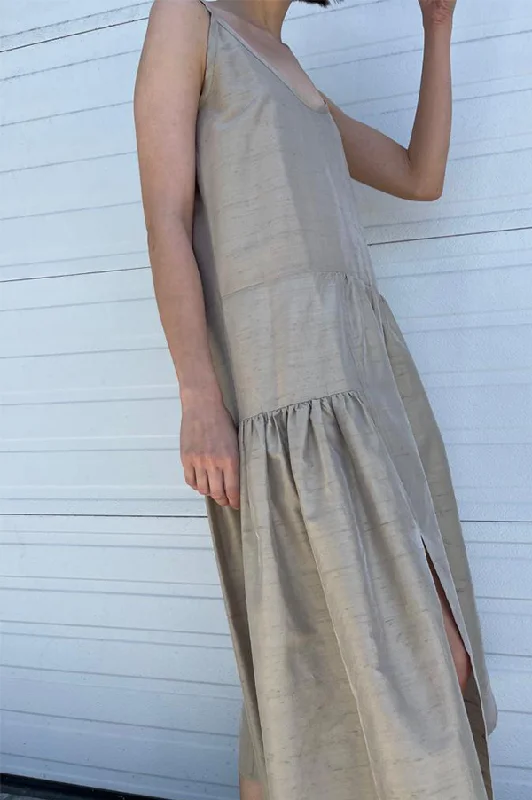 Sofia Silk Slip Dress in Taupe