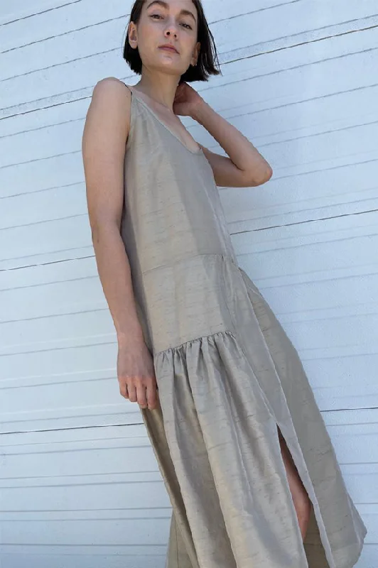 Sofia Silk Slip Dress in Taupe