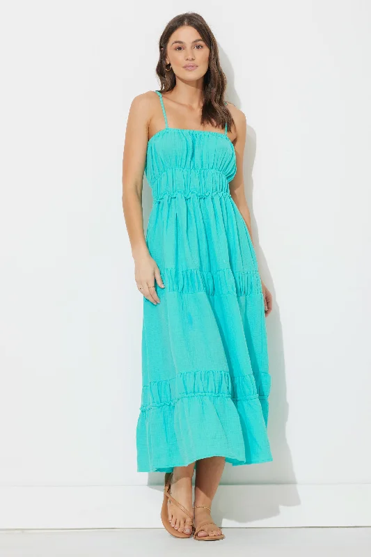 Teal Green Solid Gauze Maxi Dress