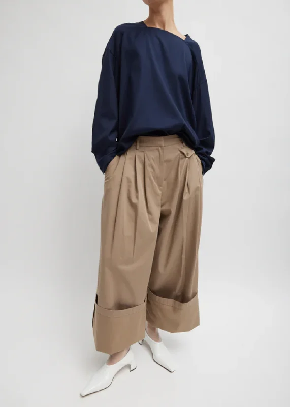 Tibi Bio Twill Triple Pleat Pant in Vintage Khaki