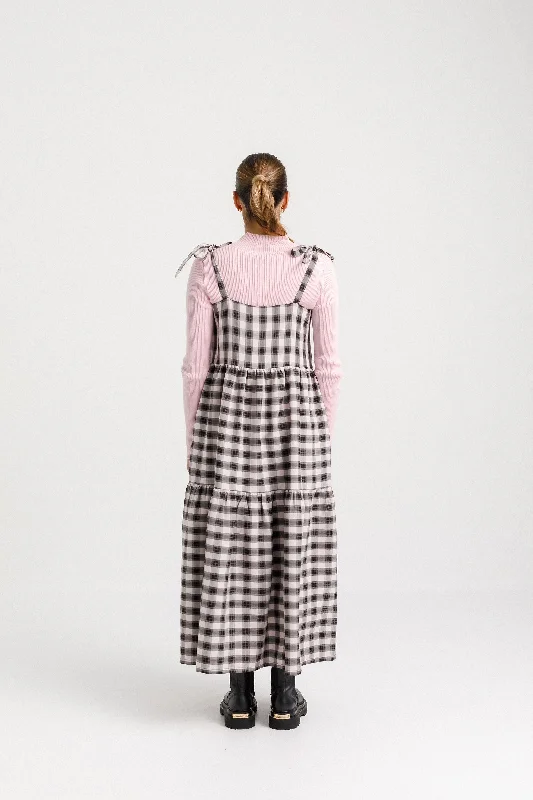 Tie Up Ziggy Dress - Soft Pink Check