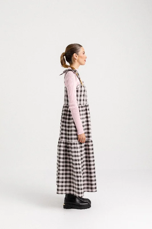 Tie Up Ziggy Dress - Soft Pink Check