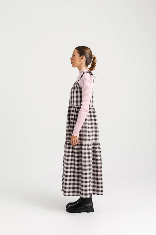 Tie Up Ziggy Dress - Soft Pink Check