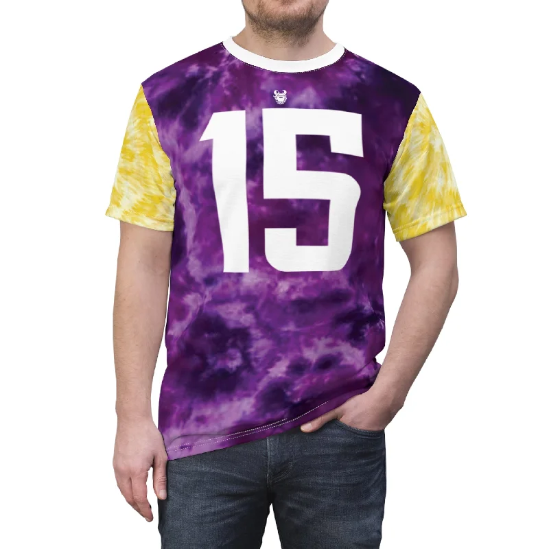 Unisex Cut & Sew Tee - Purple/Gold Tie-Dye - Jersey #15