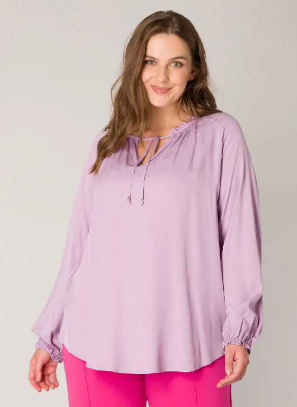 violette Bluse mit langen Ärmeln