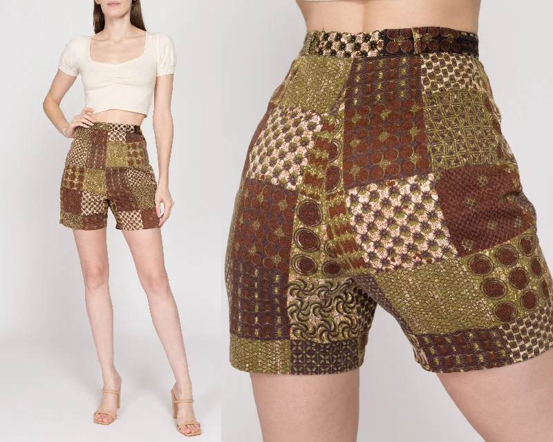 XS 60s Batik Patchwork High Waisted Shorts 24""