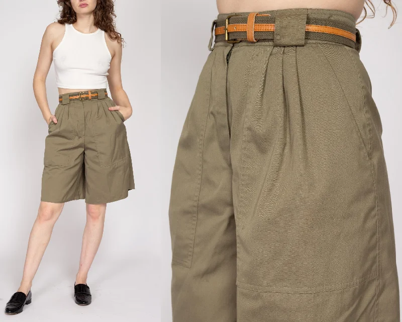 XS-Sm 80s Olive Green Belted Wide Leg Shorts