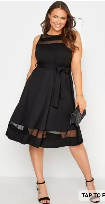 Yours London Mesh Panel Skater Dress- Black. Uk20