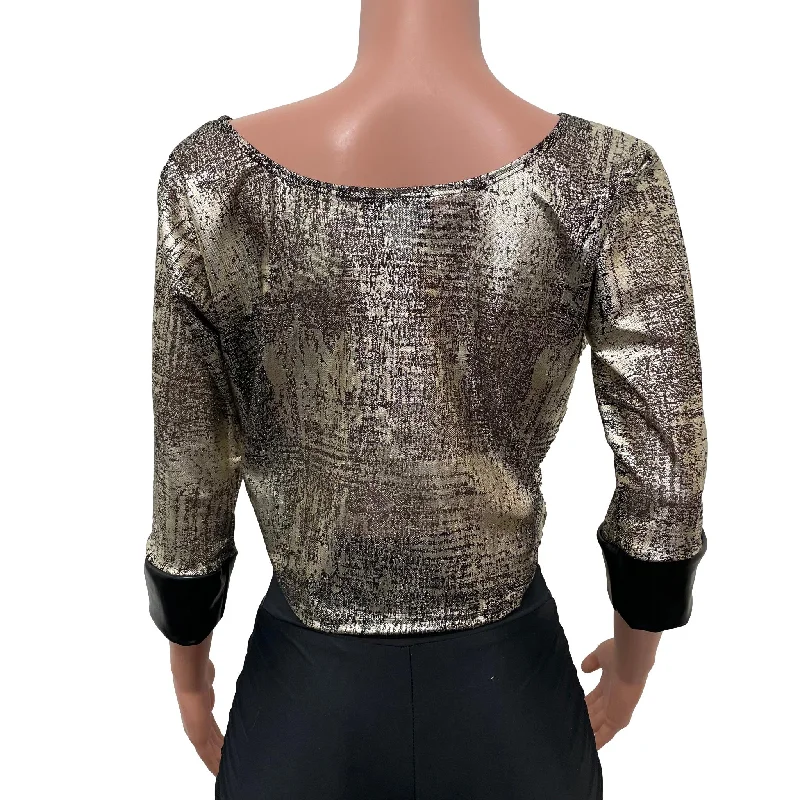 Dolman Crop Top in Black/Gold Mesh Sheer Loose Tee Rave Top