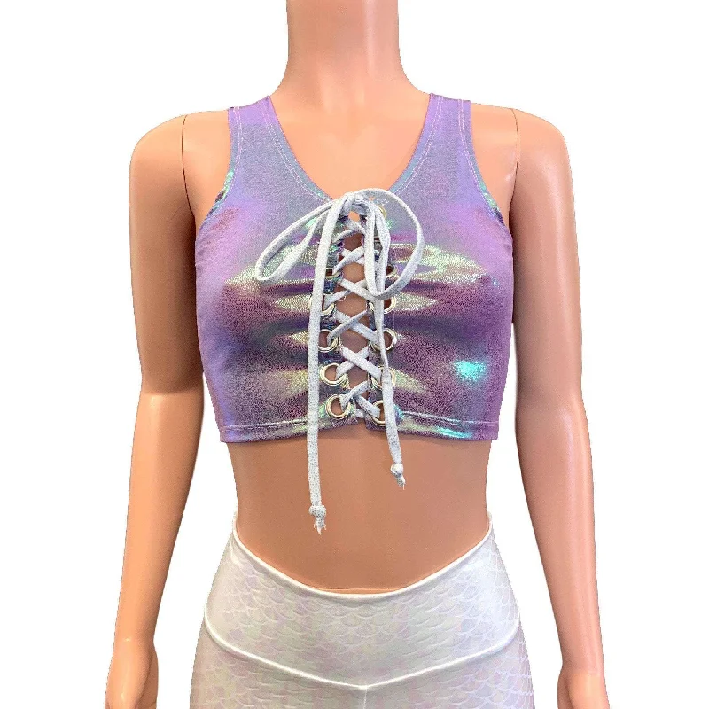 SALE - Lace-Up Crop Top - Lilac Iridescent