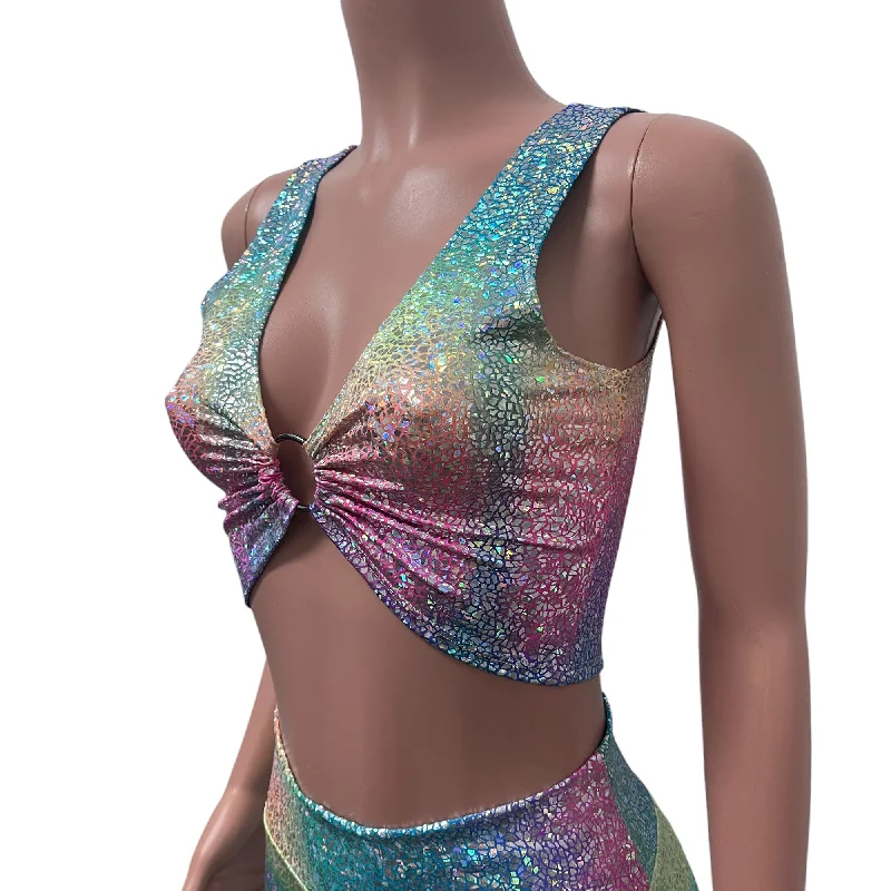 Rainbow Avatar Holographic Ring Crop Top