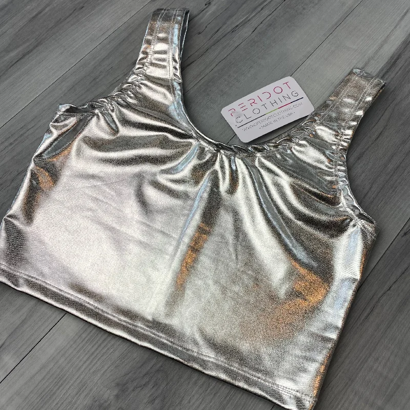 SALE - XS - Crop Tank Top - Silver Metallic