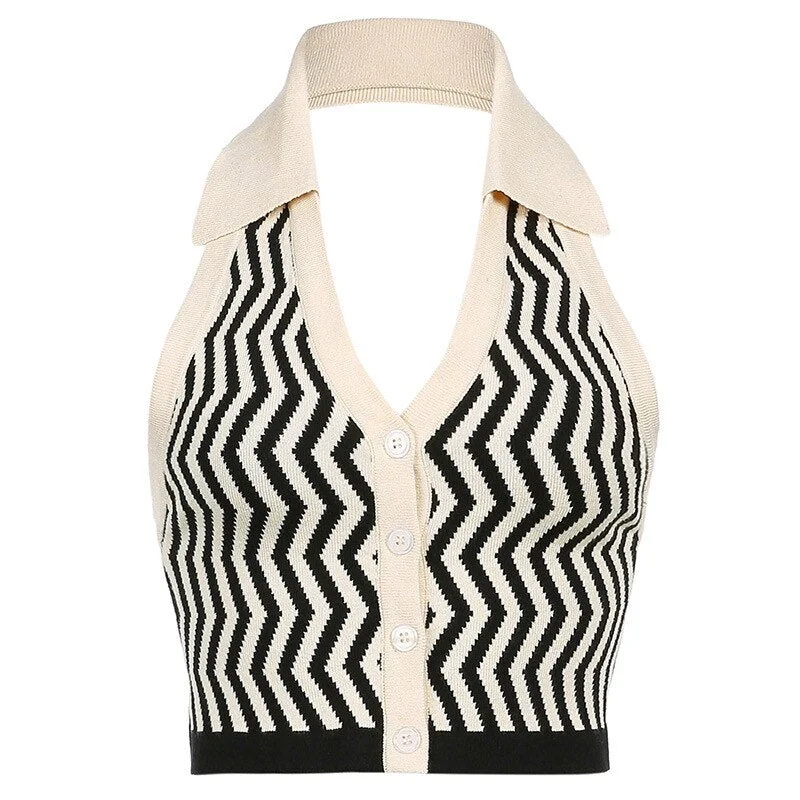 Women Halter Vest Striped Top