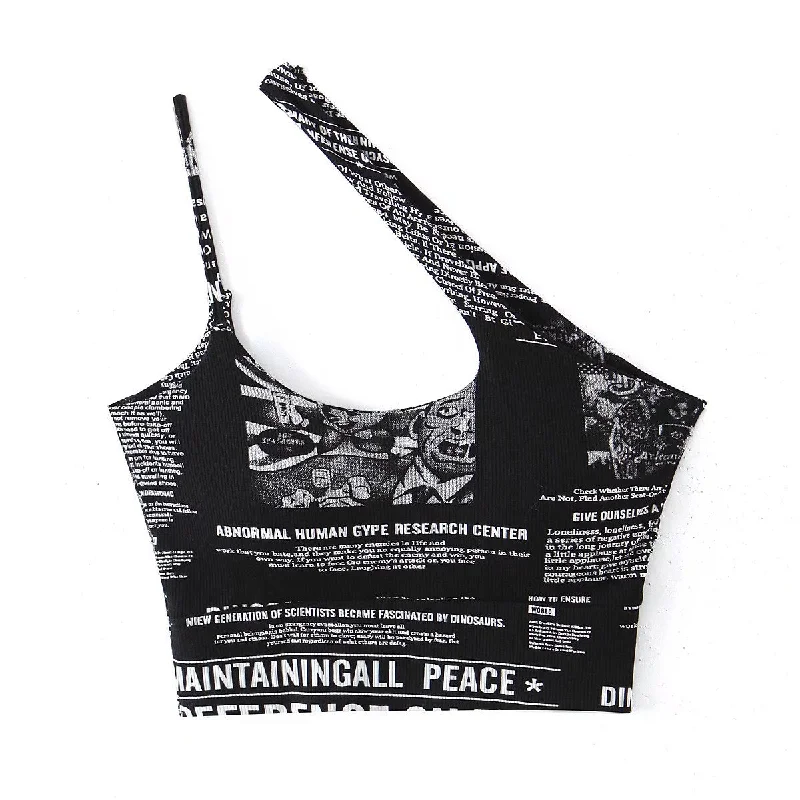 Women Newspaper Print Crop Top