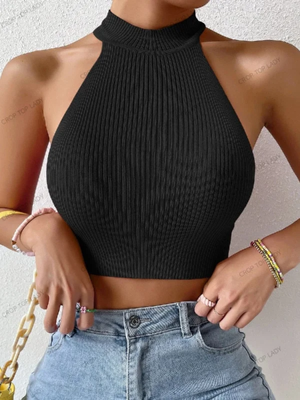 Women Ribbed Knit Crop Top