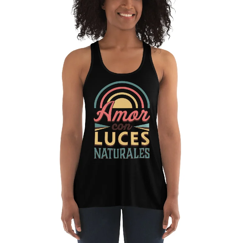 Women's Flowy Racerback Tank, Amor con Luces Naturales