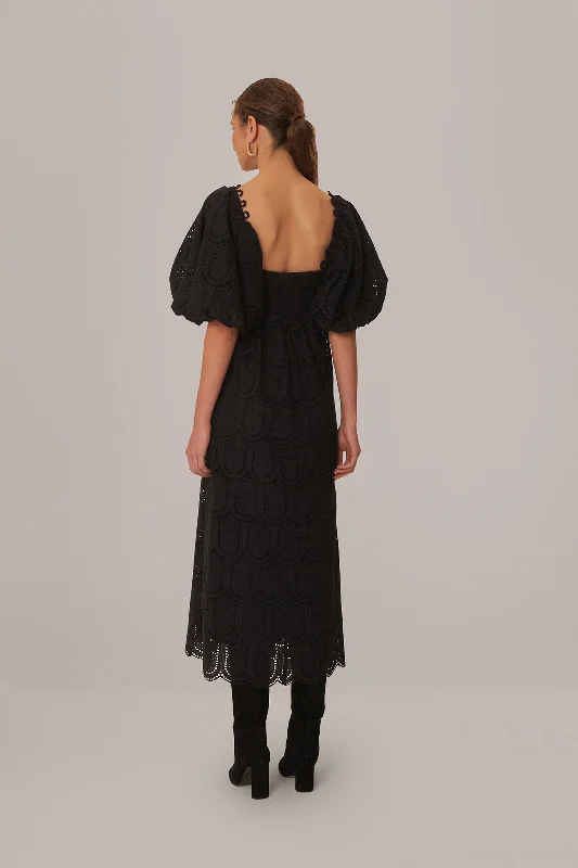 Black Pineapple Eyelet Maxi Dress