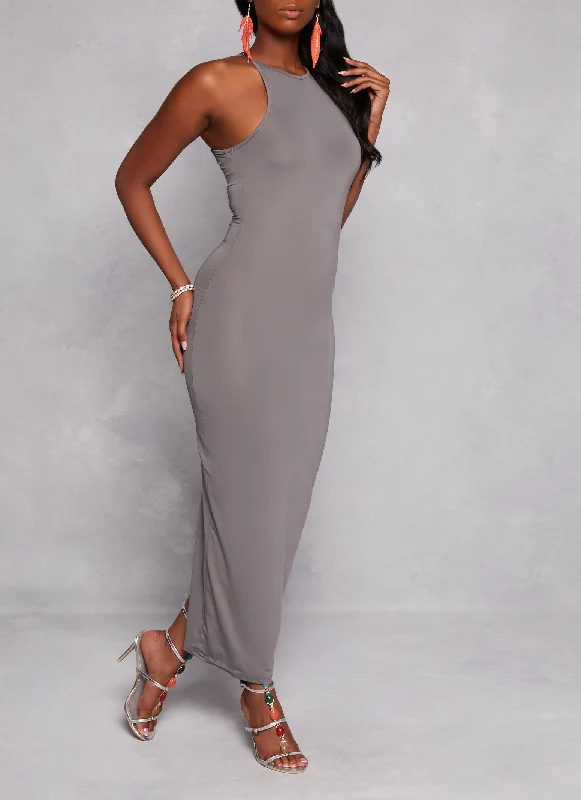 Daisy High Neck Slit Back Maxi Dress