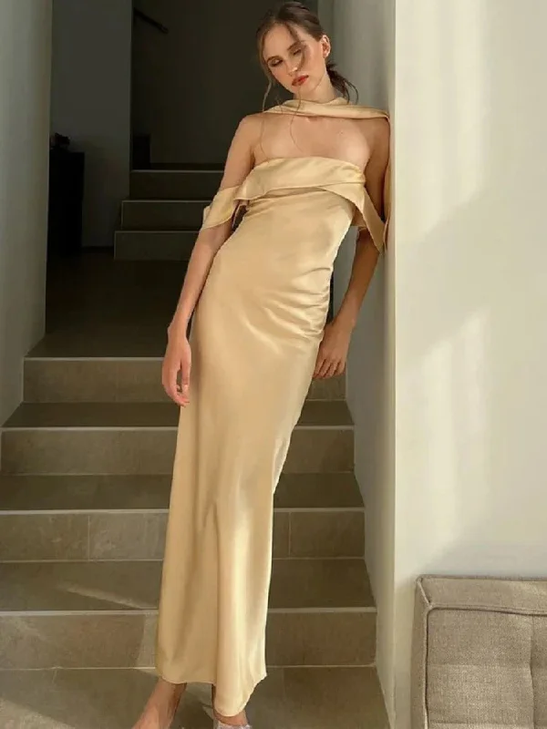 Backless Long Dress Women Elegant Off Shoulder Sleeveless Maxi Dress