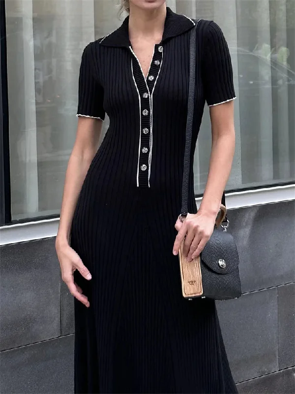 Knitted Rib Slim Dresses Women High Waist Casual Loose Maxi Dress