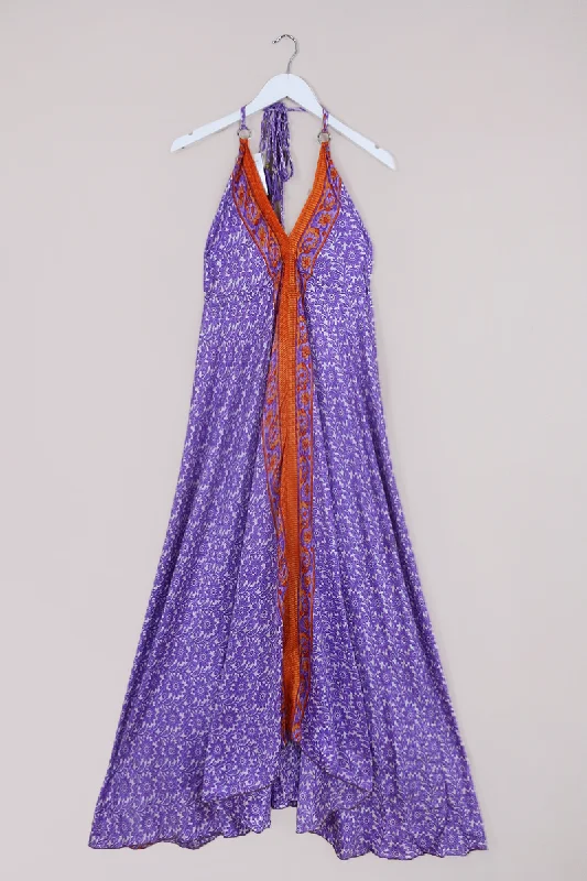 SALE | Eden Halter Maxi Dress - Vintage Sari - Orange & Orchid Blossom - Free Size S - L