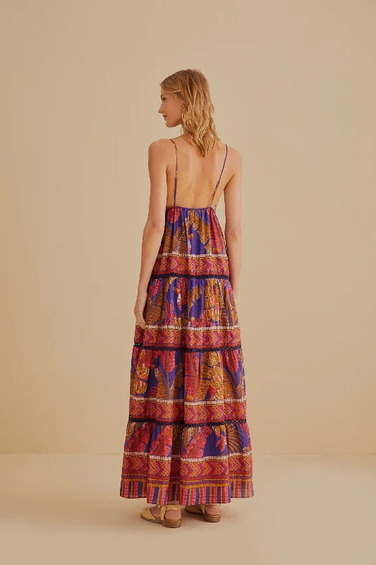 Blue Forest Mosaic Sleeveless Maxi Dress