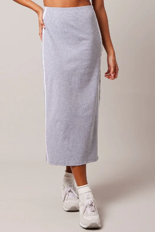 Grey Midi Skirt Side Stripe