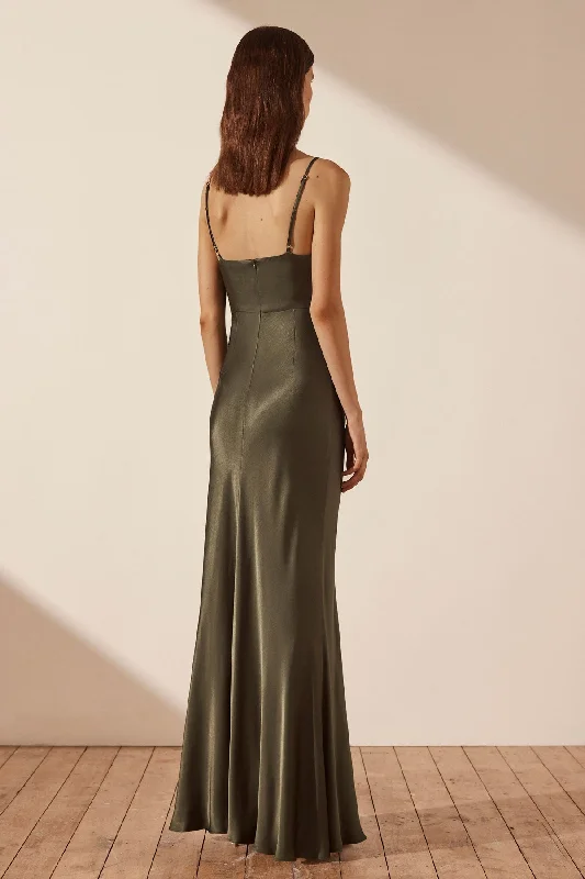 LA LUNE CROSS DRAPED MAXI DRESS - FOREST