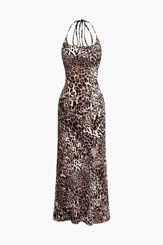 Leopard Print Halter Maxi Dress