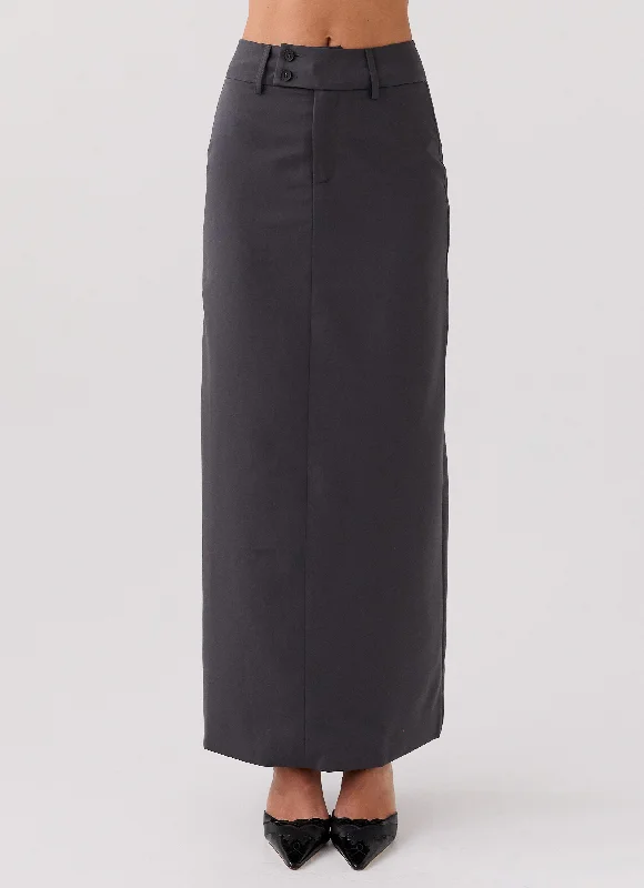 On Call Tailored Maxi Skirt - Charcoal