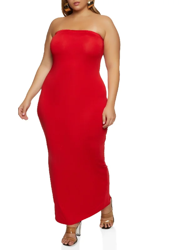 Plus Size Daisy Solid Tube Maxi Dress