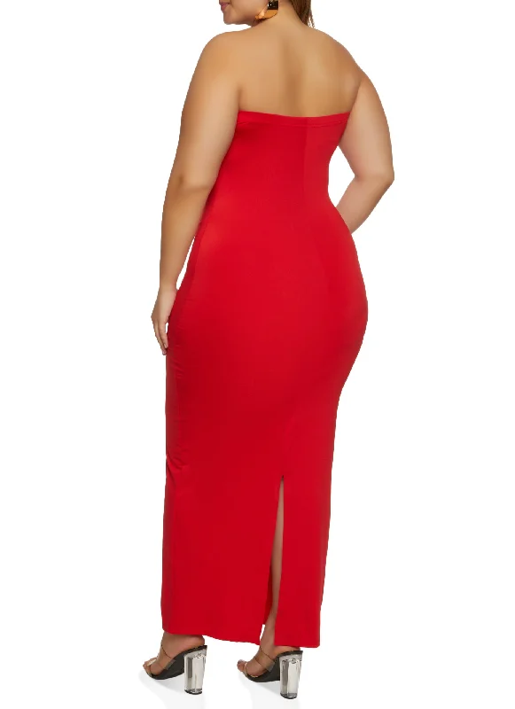 Plus Size Daisy Solid Tube Maxi Dress