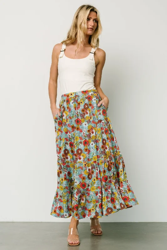 Reilly Maxi Skirt | Teal Flower Print