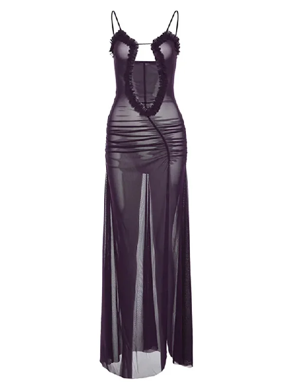 DressBetty - 2024 Sexy Backless Mesh Split Sleeveless Maxi Dress