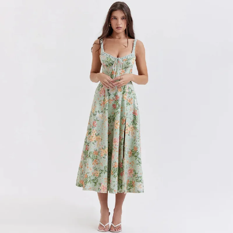 Sexy Holiday Club Evening Party Dress Women Summer Flower Print Maxi Dress