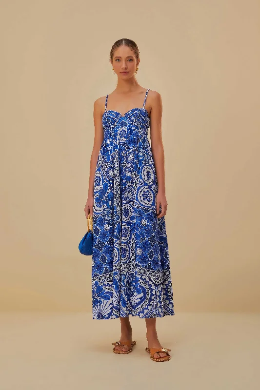 Blue Tile Dream Sleeveless Maxi Dress